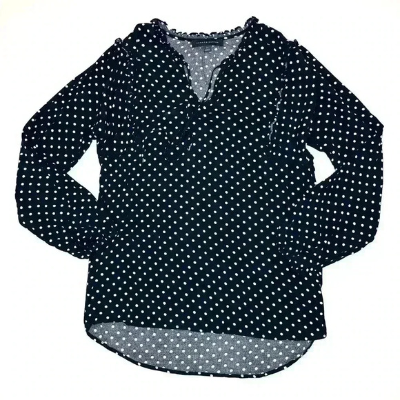Tommy Hilfiger Womens Polkadot Navy/White Ruffle Blouse Size Small - Picture 6 of 11